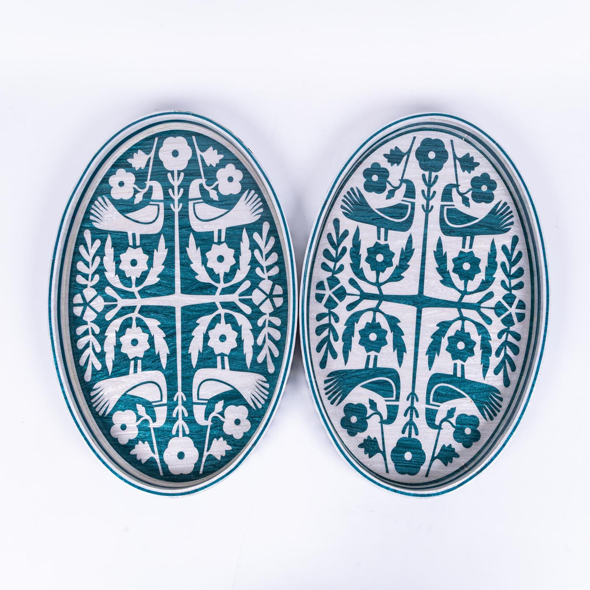 Love Birds Oval Teal Tray