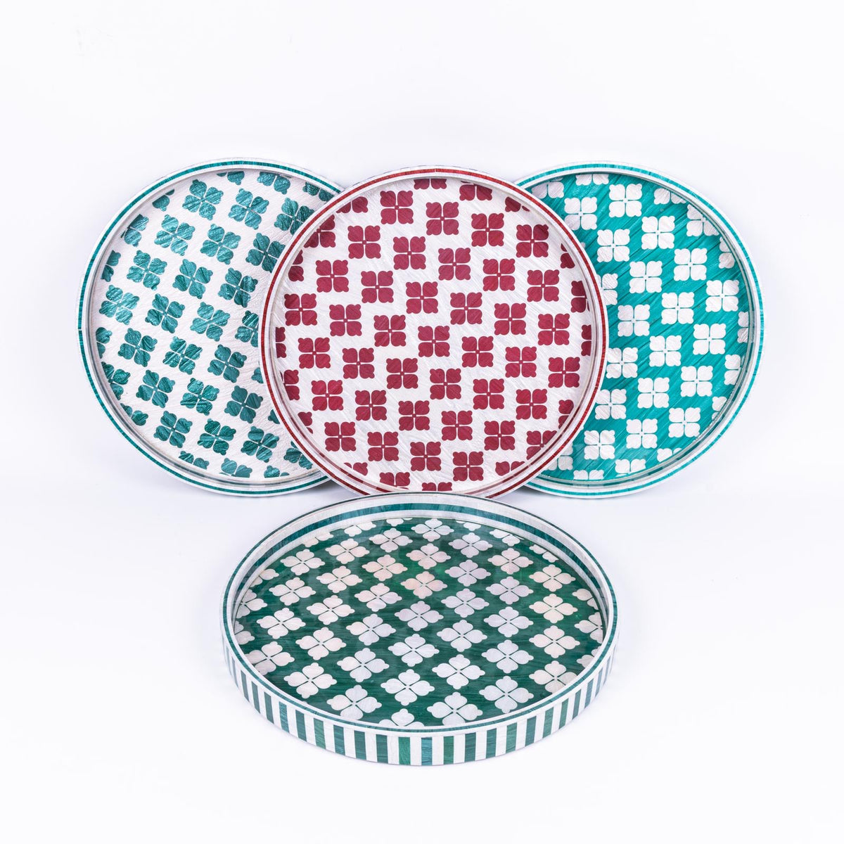 Burgundy Clover Round Tray