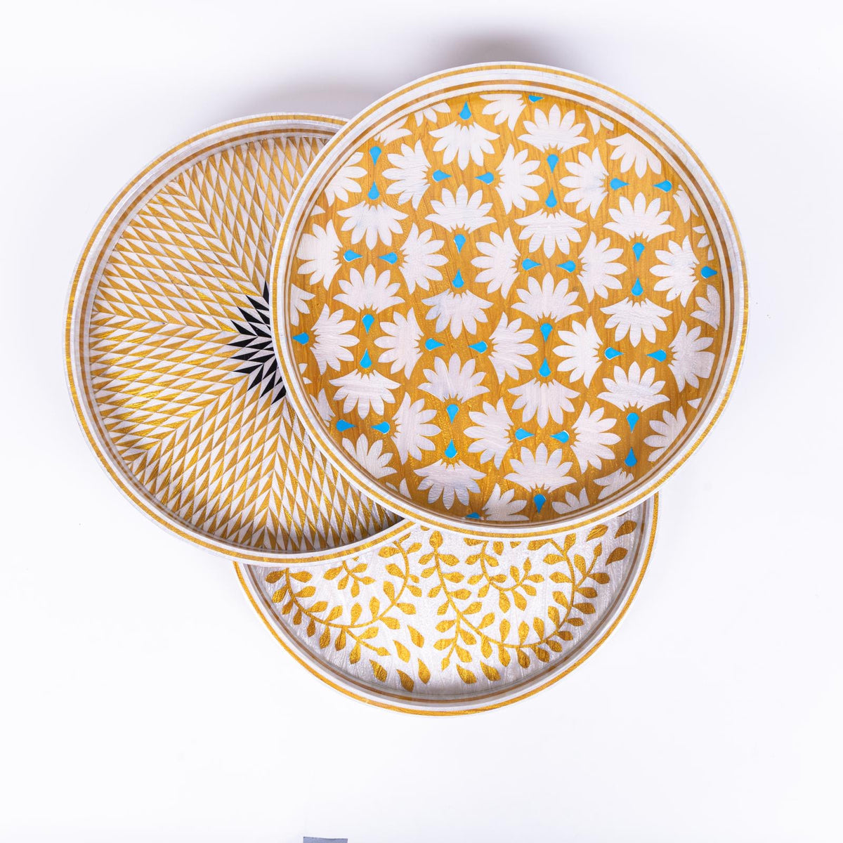 Golden Bloom Round Tray