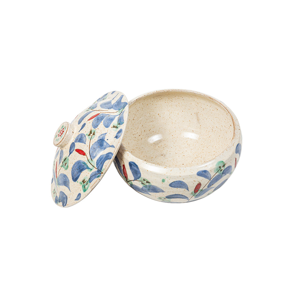 Blue Leaf Lidded Pot