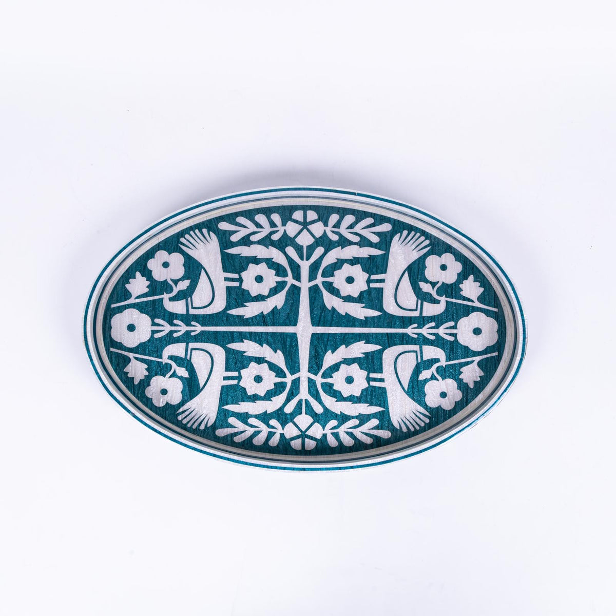 Love Birds Oval Teal Tray