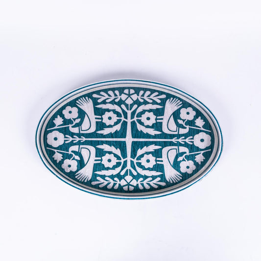 Love Birds Oval Teal Tray