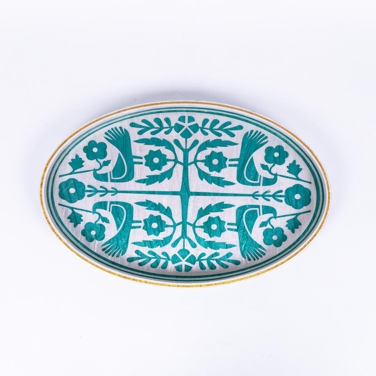 Love Bird Oval Ivory Turquoise Tray