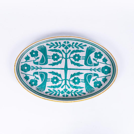 Love Bird Oval Ivory Turquoise Tray