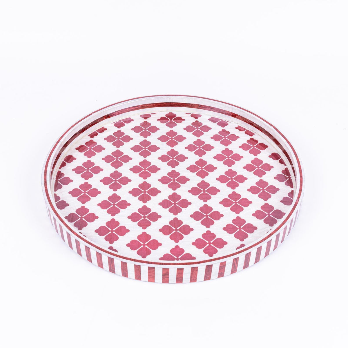 Burgundy Clover Round Tray