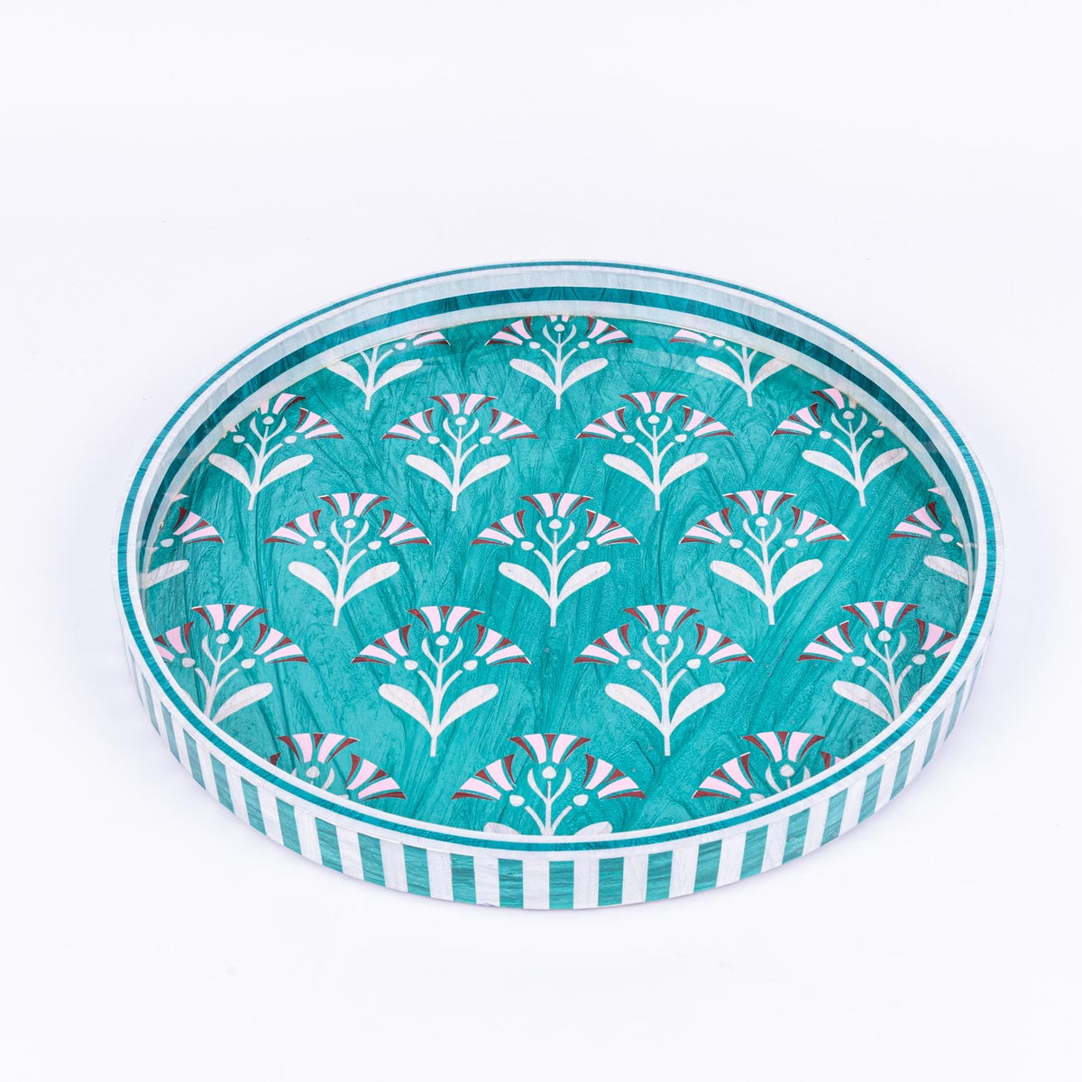 Blush Bloom Turquoise Round Tray