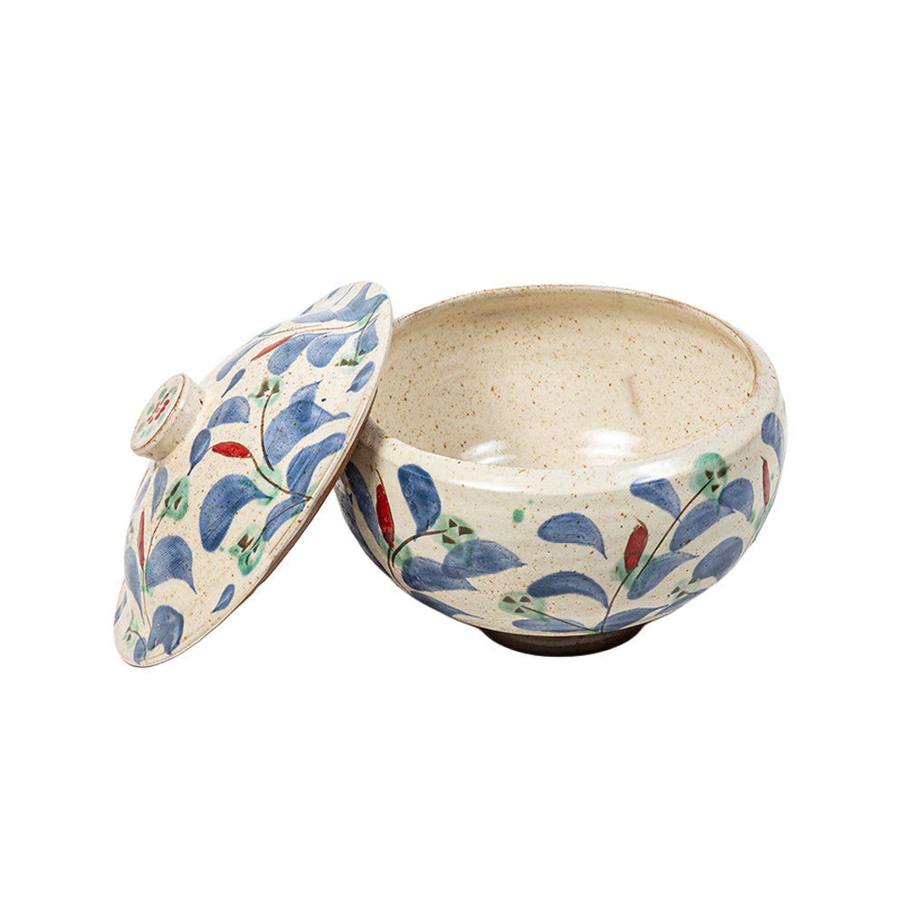Blue Leaf Lidded Pot