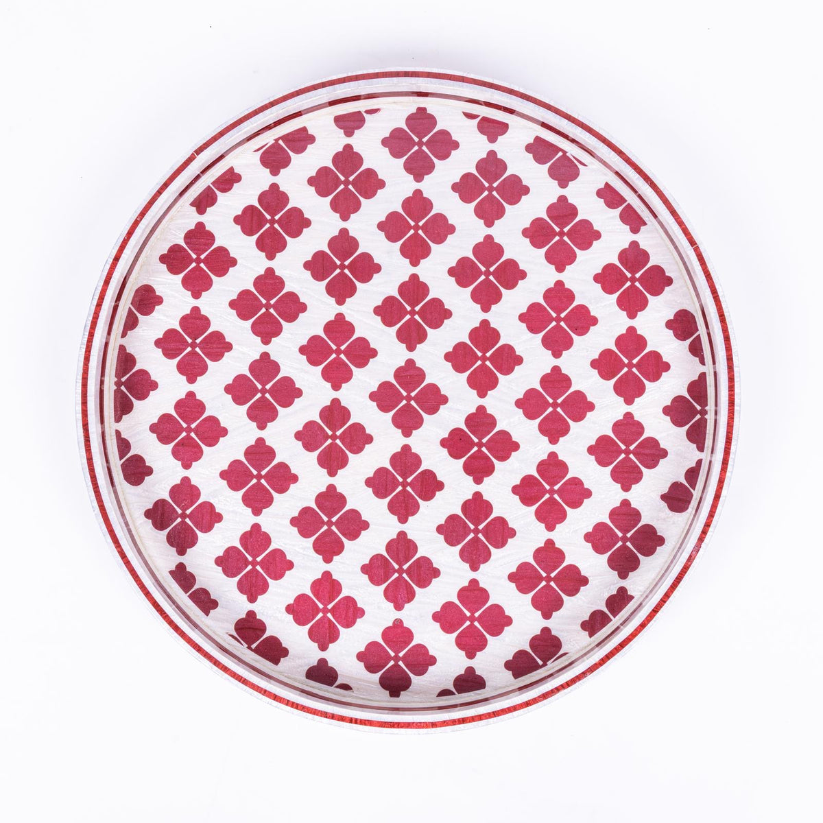 Burgundy Clover Round Tray