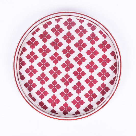 Burgundy Clover Round Tray