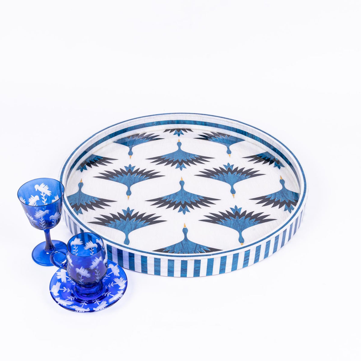 Blue Carne Round Ivory Tray