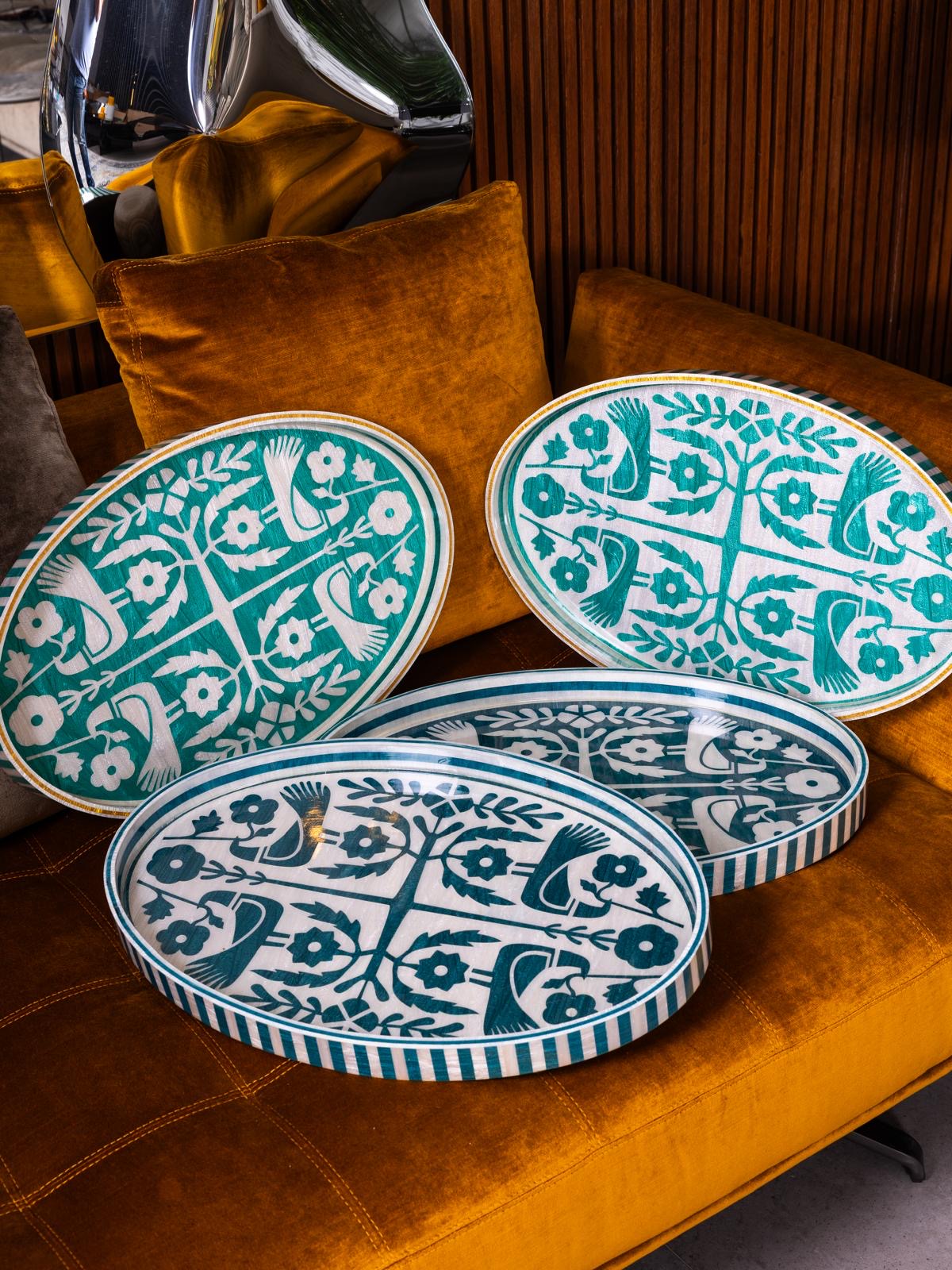 Love Bird Oval Ivory Turquoise Tray