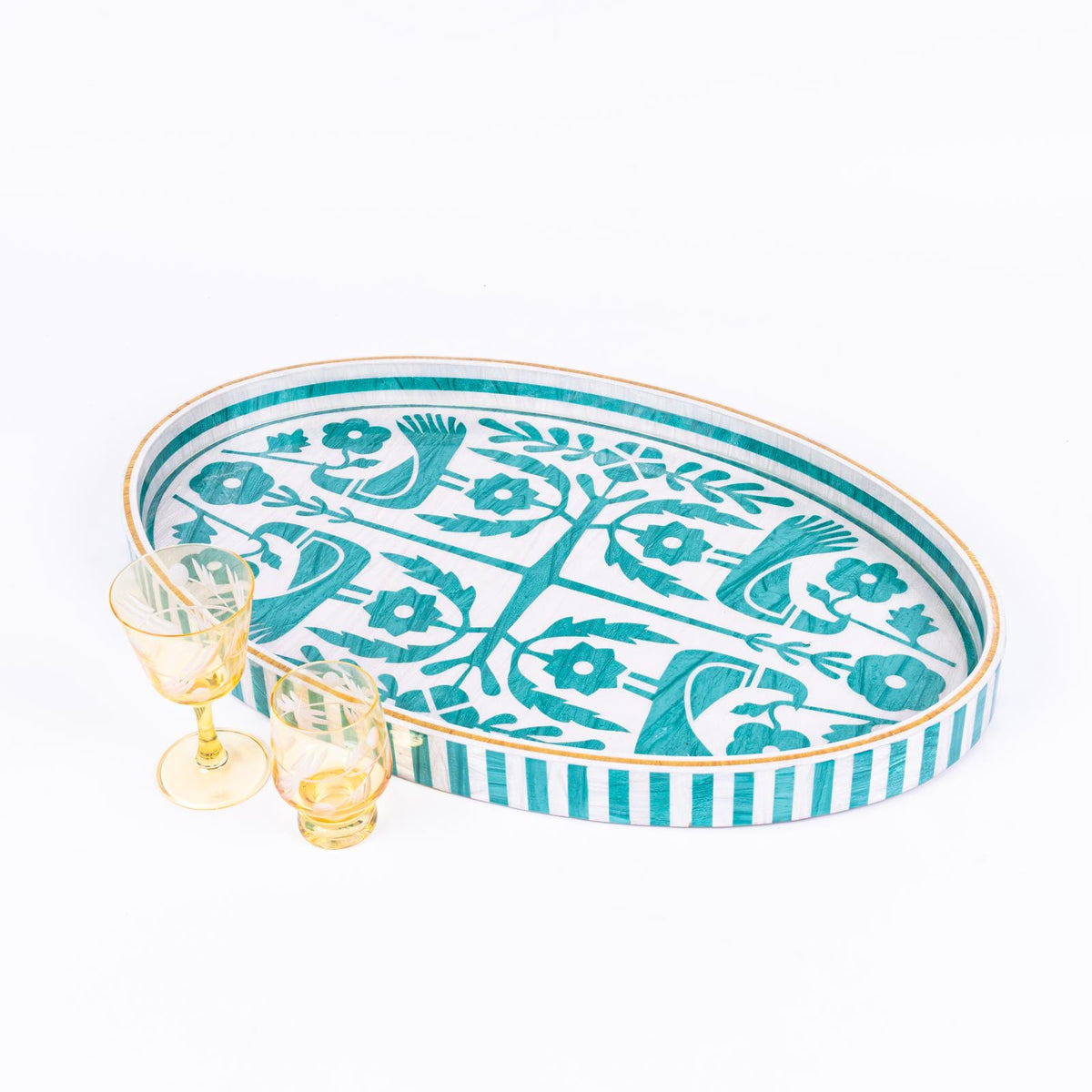 Love Bird Oval Ivory Turquoise Tray