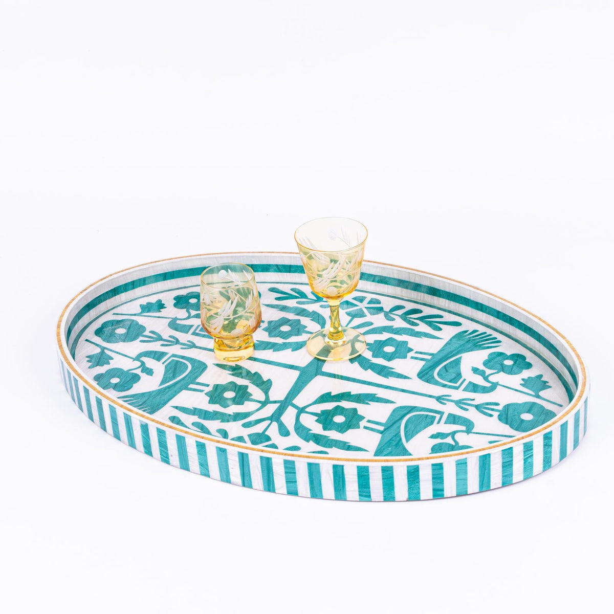 Love Bird Oval Ivory Turquoise Tray