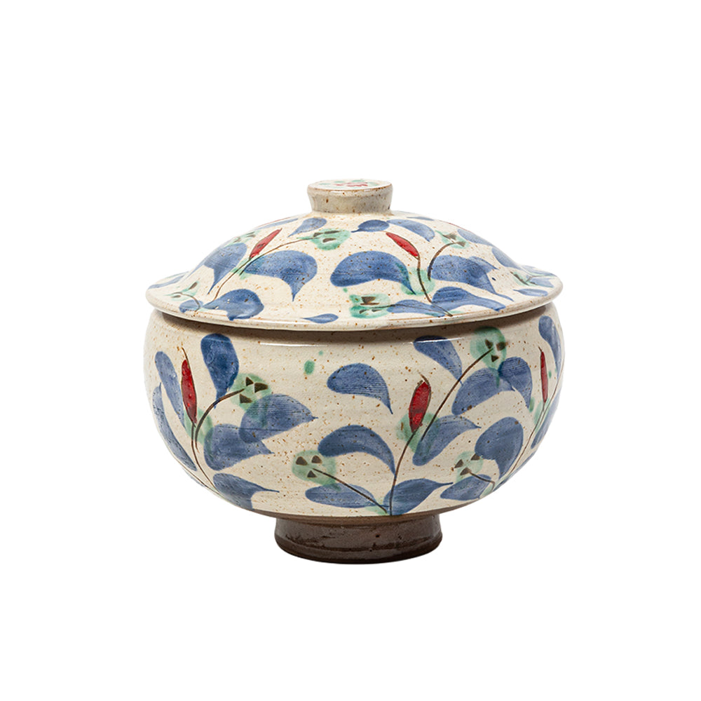 Blue Leaf Lidded Pot