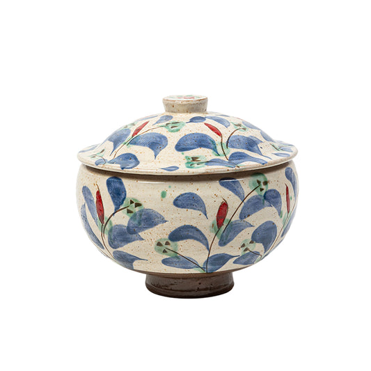 Blue Leaf Lidded Pot