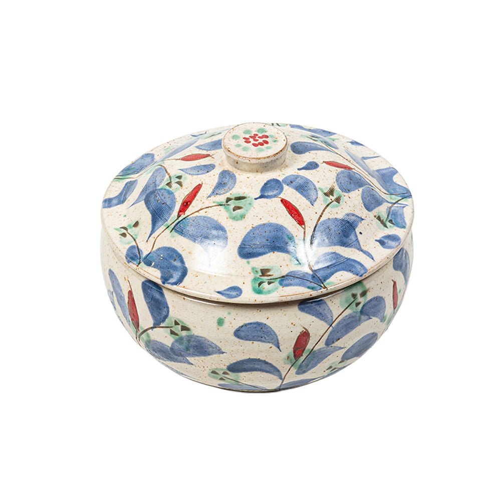 Blue Leaf Lidded Pot