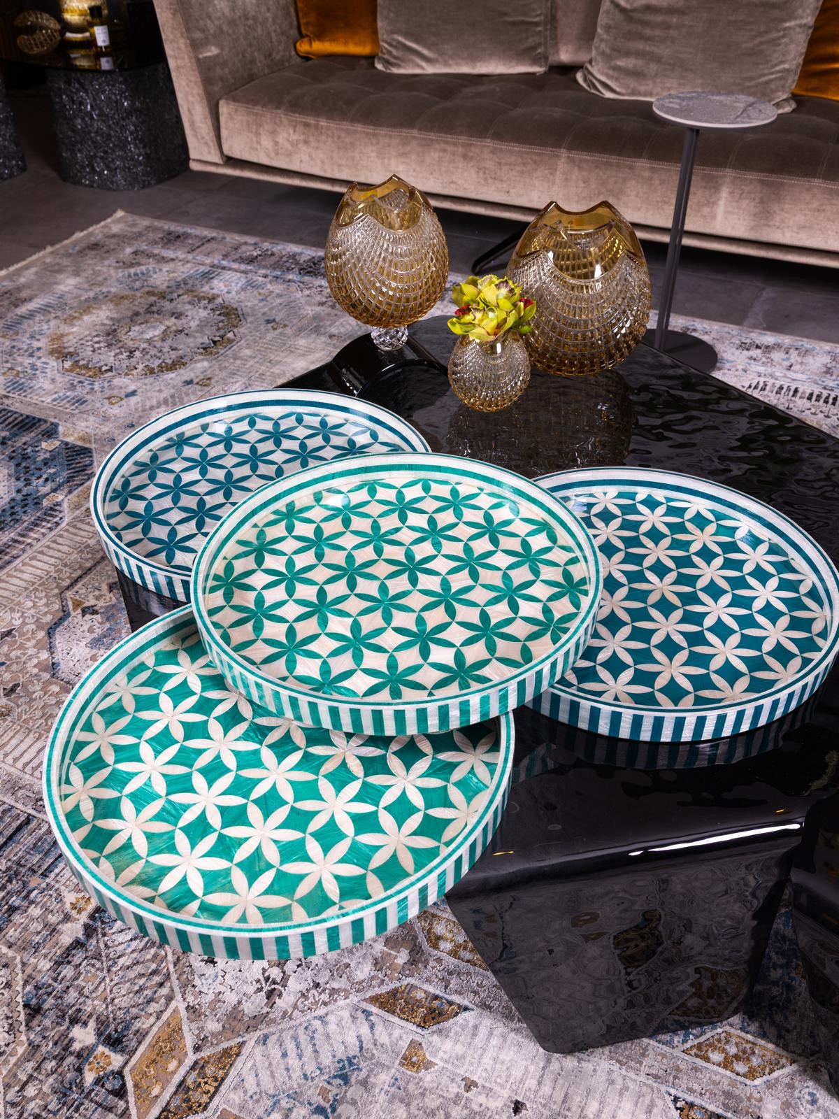 Bloom Round Turquoise Tray