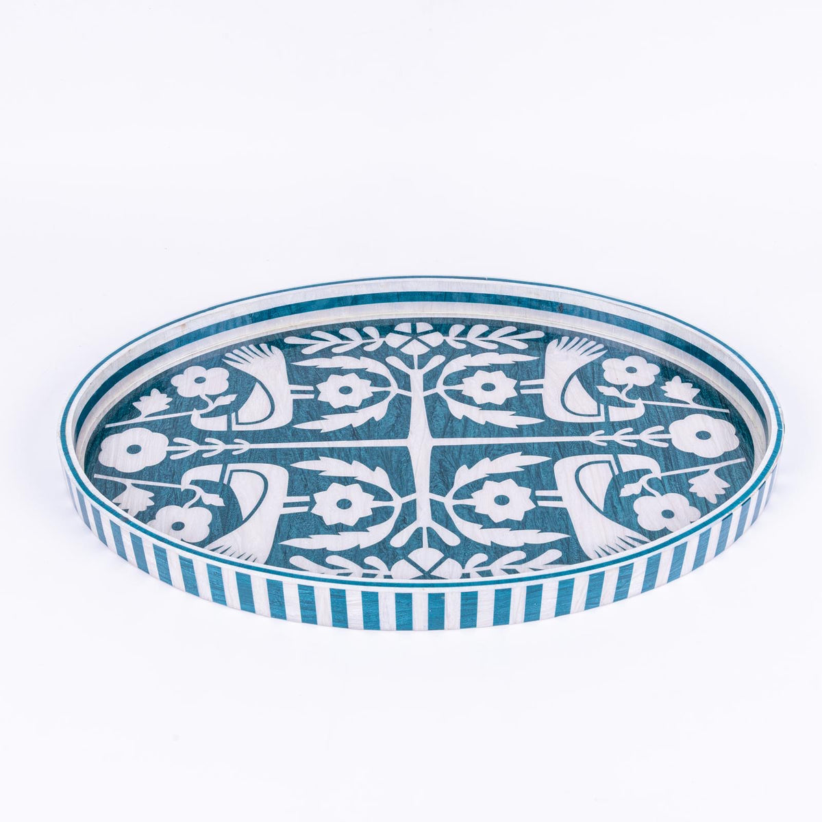 Love Birds Oval Teal Tray