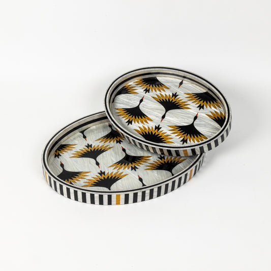 Oval Crane Dance Tray Set (NEW)